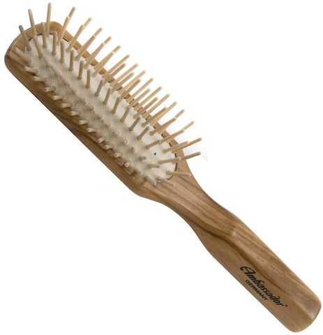 Image of Ambassador Hairbrush Rectangle Olivewood Pneumatic Wooden Pins (5118)