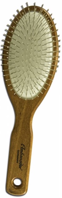 Image of Ambassador Hairbrush Large Oval Wood Pneumatic Steel Pins (5114)