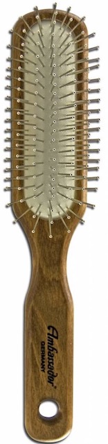 Image of Ambassador Hairbrush Rectangle Wood Pneumatic Steel Pins (5115)