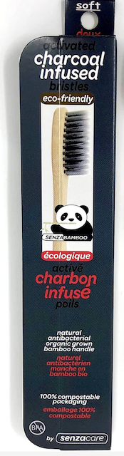 Image of Bamboo Toothbrush Adult Soft Charcoal Infused Thin Tip Bristle